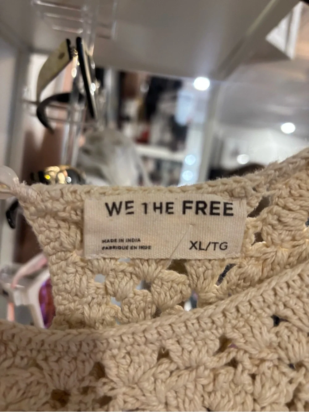We The Free Crochet Openwork Short-Sleeve Top in Cream NWT